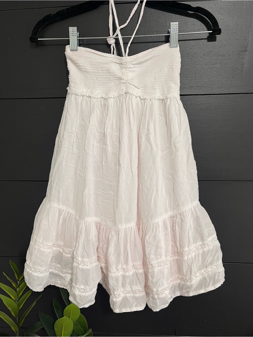 WILFRED Aritzia Pale Pink White Strapless/Neck Tie Babydoll Mini Dress 2XS